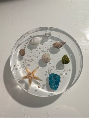Clear Resin Circle with Seashells and Starfish